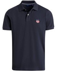 GANT - Polo Shirt Retro Shield Logo Pique Navy - Lyst