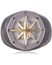 Fossil - Anello Signet Sutton Compass bicolore in acciaio inossidabile per Uomo - Lyst