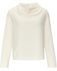 S.oliver - Fließendes Langarmshirt mit Wasserfall-Kragen Creme 40 - Lyst