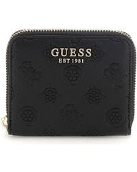 Guess - Phoebe Slg Small Zip Around Wallet S Black Logo - Lyst