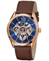 Guess - Gents 42.00mm Quartz Watch With Rose Analogue Dial And Brown Leather Strap Strap Gw0389g3 - Lyst