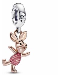 PANDORA - Disney Piglet Sterling Silver And 14k Rose Gold-plated Dangle With Transparent Pink And Black Enamel - Lyst