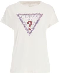Guess - T-Shirt Donna SS RN 3D Flowers Triangle Tee Bianco ES23GU92 W3GI39K68D2 L - Lyst