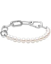 PANDORA - Bracciale maglia link con perle coltivate d'acqua dolce trattate ME - Lyst