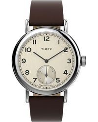 Timex - Second 40mm Watch - Brown Strap Champagne Dial Silver-tone - Lyst