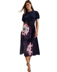 Ted Baker - S Wmd-mitzic-ponte Bodice Printed Satin Skirt Midi Casual Dress - Lyst