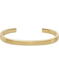 Fossil - Stainless Steel Gold-tone Smooth Cuff Bracelet - Lyst