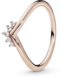 PANDORA - Tiara Wishbone 14k Rose Gold-plated Ring With Clear Cubic Zirconia - Lyst