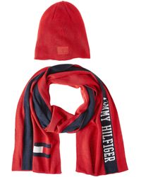 Tommy Hilfiger - Embroidered Flag Beanie And Logo Scarf Set Hat - Lyst