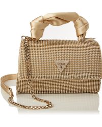 Guess - Lua Top Handle Flap Bag Gold - Lyst