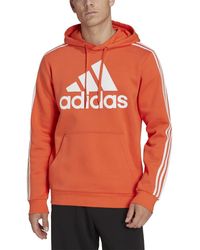 adidas - Big & Tall Essentials Fleece 3-Stripes Hoodie Semi Impact Orange/White 3XL Tall - Lyst