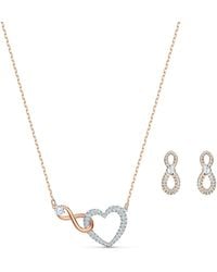 Swarovski - Infinity Necklace And Stud Pierced Earrings Set With Clear Crystal Pavé And Mixed Metal Plated Finish In Infinity And Heart - Lyst