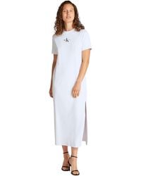Calvin Klein - Donna Abito a T-Shirt Monologo Long Rib Tee con Scollo Rotondo - Lyst