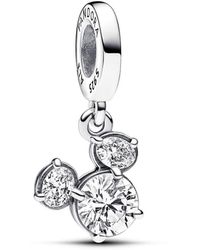 PANDORA - Disney Mickey Silhouette Sterling Silver Dangle With Clear Cubic Zirconia - Lyst