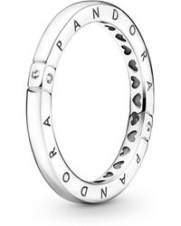 PANDORA Ring Kreise in silber mit weißen Zirkonia & Logo Gravur besetzt in  Mettallic - Lyst