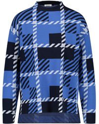 Gerry Weber - Feinstrickpullover mit verlängertem Rückenteil Langarm Pullover Langarm Rundhals Pullover Gemustert Blau Gemustert 44 - Lyst