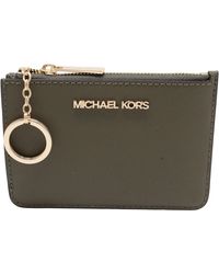 Michael Kors - Jet Set Travel Small Top Zip Coin Pouch With Id Holder Leather Wallet Olive - Lyst