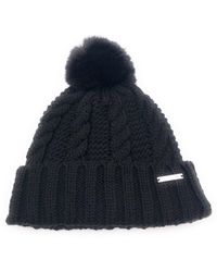 Michael Kors - Hat, Hat, Bobble Hat, Wool Hat, Winter Hat, One Size, Knitted Hat, Cable Knit, Soft Acrylic Wool, Lettering, Black, One Size - Lyst