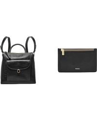 Fossil - Parker Sac en cuir noir et portefeuille Logan - Lyst