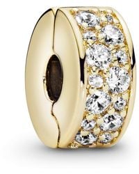 PANDORA - Timeless 14k Gold-plated Clip With Clear Cubic Zirconia And Silicone Grip - Lyst