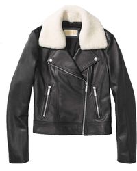 Michael Kors - Michael Black Leather Jacket With Shearling Collar - Lyst