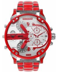 DIESEL - Mr. Daddy 2.0 Red Enamel And Stainless Steel Watch - Lyst