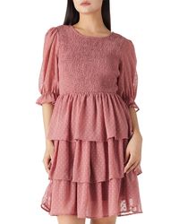 Eoailr Dresses for Women Elegance Ruched Dress Round Neck 3/4 Sleeve Swing Midi A-line Dresses Cocktail Dress 