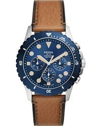 Fossil - Fb-01 Chrono Quartz Stainless Steel And Leather Chronograph Watch - Lyst