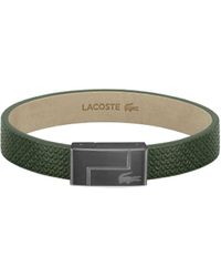 Lacoste - Monogram Leather Collection Lederen Armband Zwart - Lyst