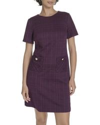 Tommy Hilfiger - Short Sleeve High Neck Novelty Button Sheath Mini Dress - Lyst