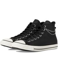 Converse - Chuck Taylor all Star Hi,Sneakers A16409C in Pelle Nera con Catena Decorativa,Suola in Gomma Bianca - Lyst