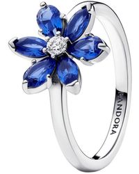 PANDORA - Timeless Herbarium Cluster Sterling Silver Ring With Princess Blue Crystal And Clear Cubic Zirconia - Lyst