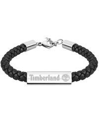 Timberland - BAXTER LAKE TDAGB0001804 Bracelet pour homme en acier inoxydable argenté et cuir noir Longueur : 18,5 cm + 2,5 cm - Lyst