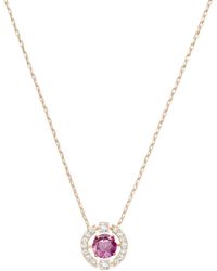 Swarovski - Sparkling Dance Round Pendant Necklace With Pink And White Crystals On A Rose-gold Tone Plated Chain - Lyst
