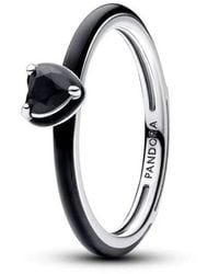 PANDORA - Me Heart Sterling Silver Ring With Black Crystal And Black Enamel - Lyst