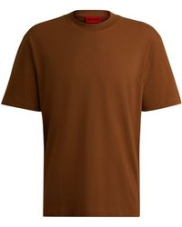 HUGO - S Dapolino Relaxed-fit T-shirt In Cotton With Logo Print Brown - Lyst