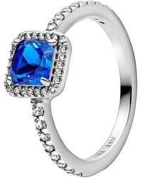 PANDORA - 198863c02-58 Ring Blue Square Sparkling Radiant Ring Cubic Zirconia Silver Size 58 - Lyst