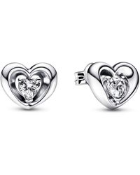 PANDORA - Radiant Heart & Floating Stone Stud Earrings 292500c01 Silver - Lyst