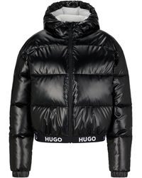 HUGO - Faryne-1 Regular-Fit Jacke mit Kapuze und Logo am Bund Schwarz M - Lyst