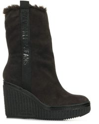 Calvin Klein Stivale Donna SHUANA Zeppa Cm 10 Suede Dark Brown - 38, Brown - Marrone