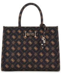 Guess - Handtasche Umhängetasche Silia 2 Compartment Tote Bag Espresso Logo dunkelbraun - Lyst