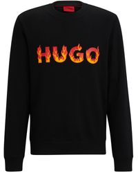 HUGO - Cotton-terry Sweatshirt With Puffed Flame Logo - Lyst