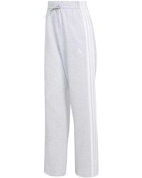 adidas - Mujer Essentials 3-stripes Open Hem Fleece Pants - Lyst