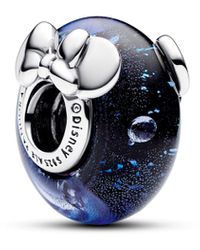 PANDORA - Disney Mickey And Minnie Sterling Silver Charm With Dichroic Dark Blue Murano Glass And Clear Cubic Zirconia - Lyst