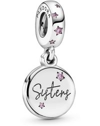 PANDORA - Moments Sterling Silver Forever Sisters Cubic Zirconia Dangle Charm For Bracelet - Lyst