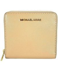 Michael Kors - Michael Jet Set Travel Patent Leather Card Holder Zip Wallet Oyster - Lyst