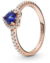 PANDORA - Sparkling Blue Elevated Heart Ring - Lyst