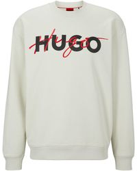 HUGO - Droyko Relaxed-Fit Sweatshirt aus Baumwoll-Mix mit doppeltem Logo Hellgrün XL - Lyst