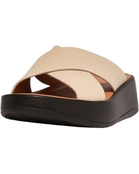 Fitflop - F-mode Woven-leather S Slides Stone Beige/black - Lyst