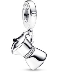 PANDORA - Moka Pot Sterling Silver Dangle with Clear Cubic Zirconia and Black Enamel 792679C01 Marque - Lyst